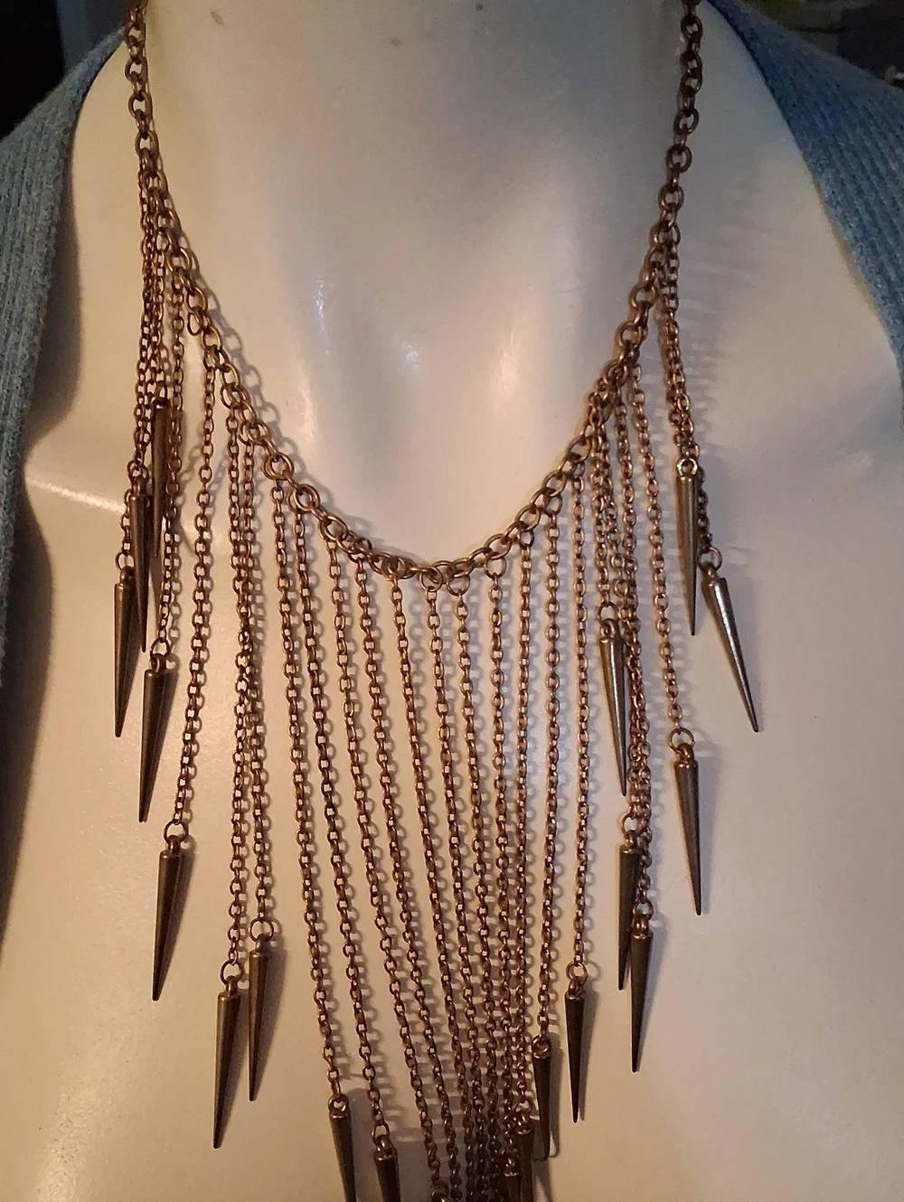 Gold Spike Fringe Statement Necklace - Women Jewelry